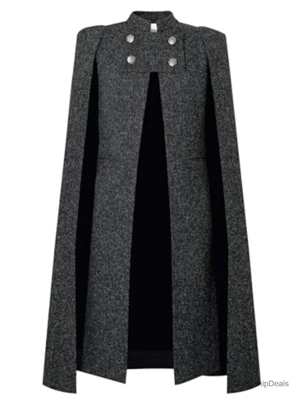 Women's Tweed Cape Duster Coat with Button Closure and Long Sleeves